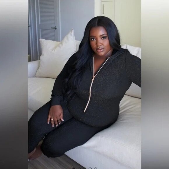 Savage X Fenty Sleep & Shine Hooded Jumpsuit Lurex in Black size 2X - Picture 1 of 14